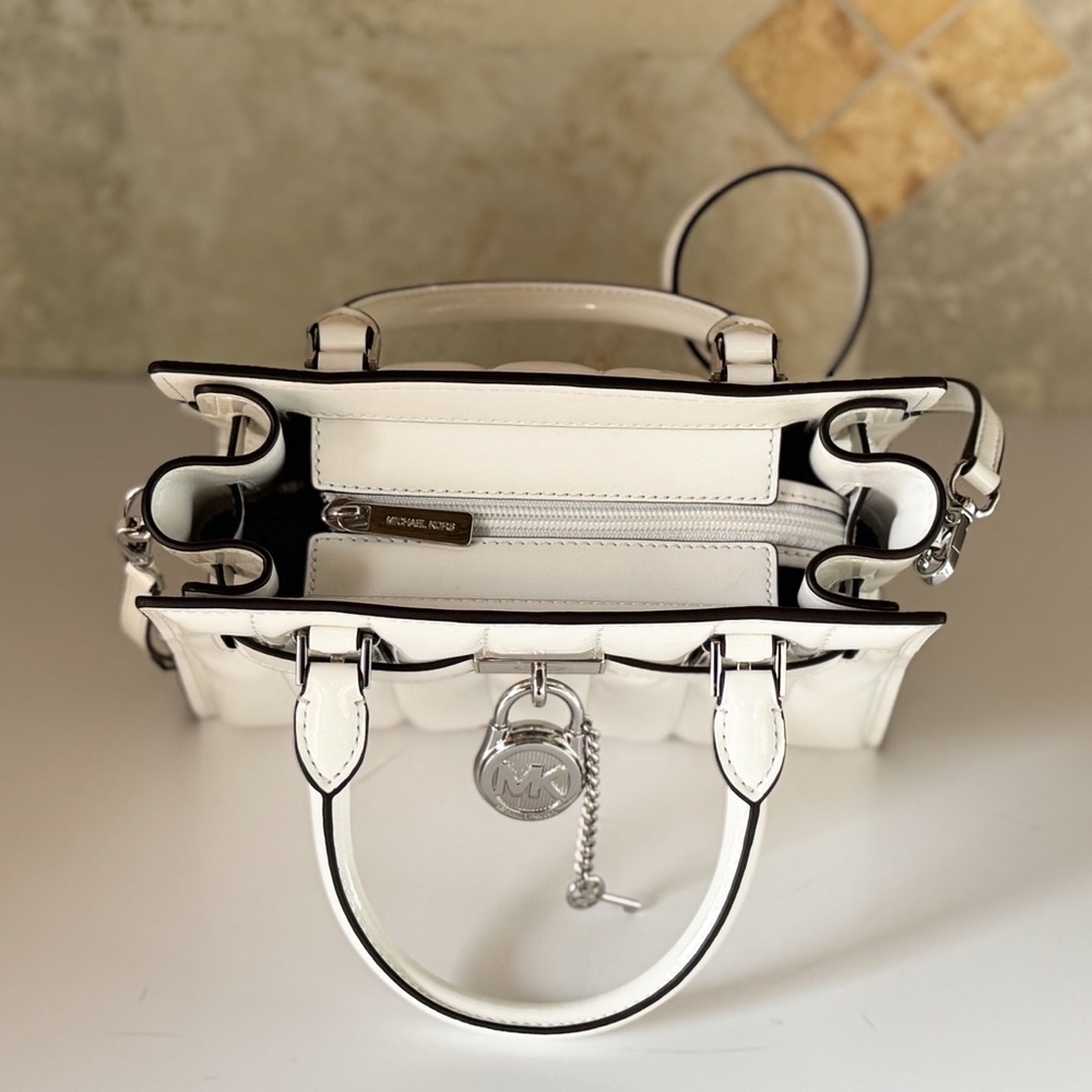Michael Kors Hamilton Glossy White Quilted Satchel Shoulder Bag - Picture 5 of 13
